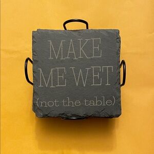 Slate Coaster with Holder - Black
